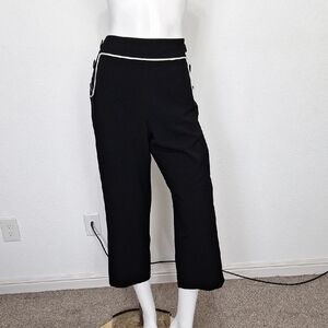 Larry Levine Black White Side Button Nautical Cropped Trouser Pants Size 10